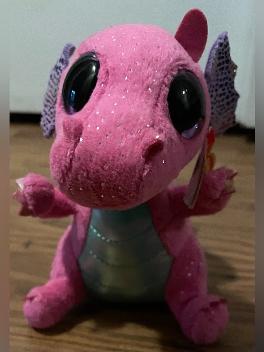 New Ty Beanie baby Spitfire Pink Sparkle Dragon Plush Toy with Shimmering Belly